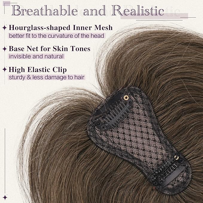 RUWISS Hair Toppers for Women Real Human Hair Lightweight Brown Clip in Hair Piece for Thinning Hair Fluffy Straight Hair Topper without Bangs