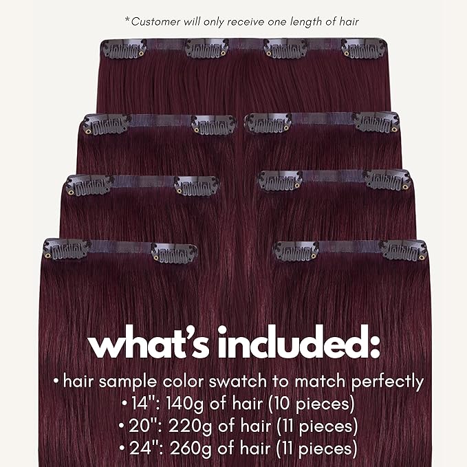 Irresistible Me Real Human Hair Extensions Clip Ins – 100% Human Hair Clip In Extensions for Length & Volume – Invisible Extension – Heat Resistant & Dyeable – Cherry Red, 14 Inches