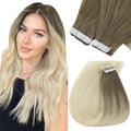 Sunny Hair Tape in Hair Extensions Real Human Hair Invisible Remy Hair Extensions Tape ins for Women Light Brown Root to Platinum Blonde Balayage 24 inch 20Pcs 50G