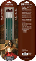Silver Brush Limited RS-2504 Ruby Satin Mixed-Media Variety Set, Paintbrushes for Oil, Acrylic, and Heavy Body Paints, Set of 4, Size 4 Round, Flat, Bright, & Filbert Brushes, Long Handle