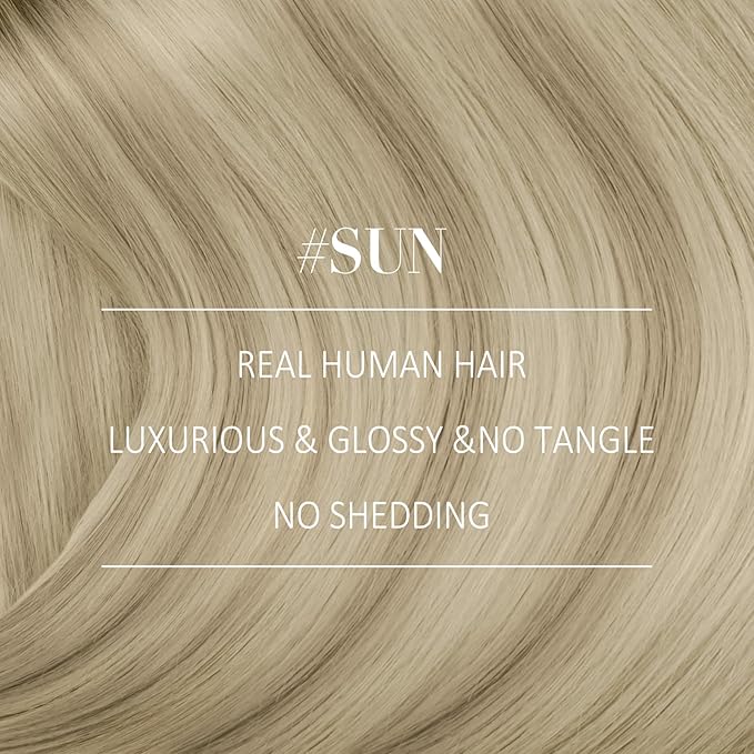 YoungSee 100g Sew in Hair Extensions Real Human Hair Ombre Human Hair Weft Extensions Ash Blonde Ombre Platinum Blonde Highlights Sew in Hair Extension for Short Hair 14inch