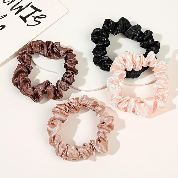 Satin Silk Hair Ties Small Mini Scrunchy for Women Cute Ponytail Holders Mini Bulk Scrunchies Elastic Hair Bands for Thick Curly Hair Pony Tails Hair Ties (12 Pcs)