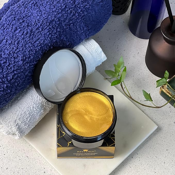 Gold under EYE Collagen Gel Mask, Nourishes, Firms & Hydrates, Puffy Eyes & Dark Circles, Hyaluronic Acid (30 Pairs - Jar)