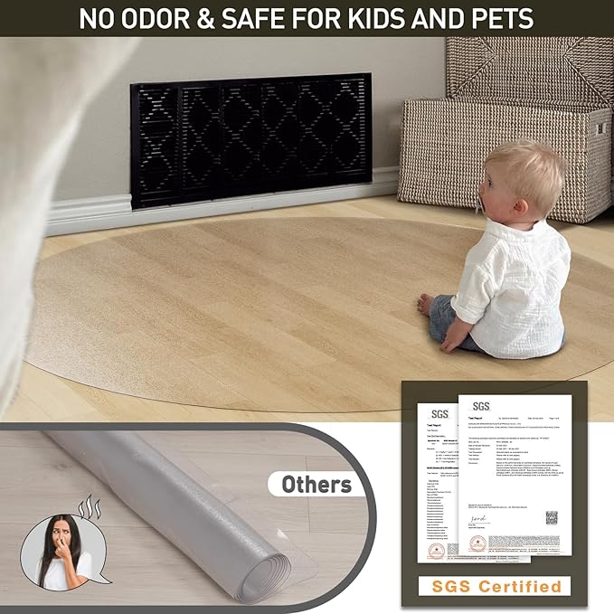 Clear Plastic Floor Mat for Under Dining Table, 4ft Round No Slip Waterproof Vinyl Area Rug for Home, Anti-Spill Hard Floor Protector Cover for Living Room, Splat Mat for Under High Chair