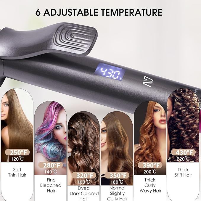 Curling Iron, 1 1/4 Inch Hair Curling Wand with Ceramic Coating, Professional Hair Curler, Fast Heating up to 430°F, Wide Voltage for Worldwide, 60 Mins Auto Off, Blush Pink