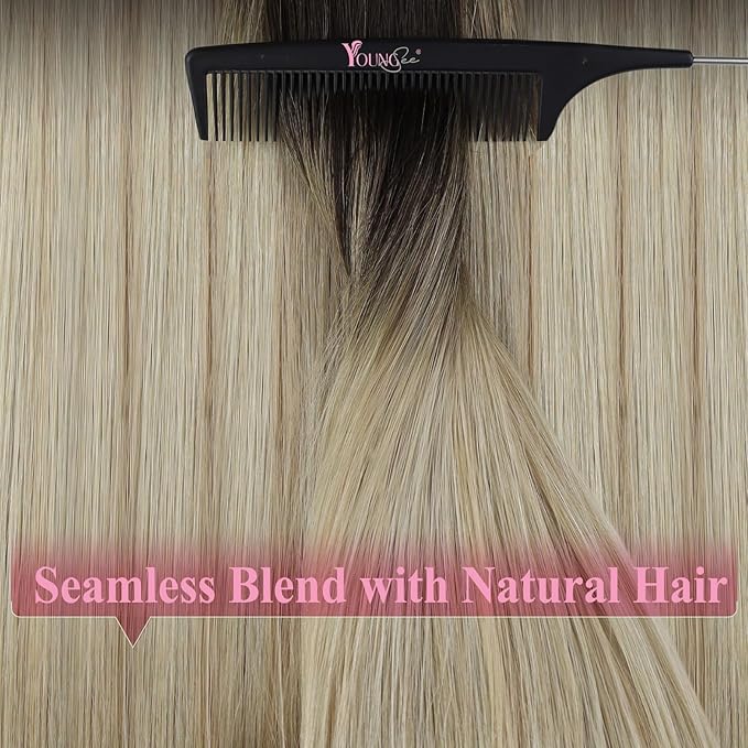 YoungSee Tape in Hair Extensions Real Human Hair Brown to Blonde Invisible Tape in Ombre Hair Extensions for Women Tape-ins Human Hair Extension Balayage Brown Ombre Blonde Easy to Put 16in 20pcs 50g