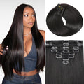 Clip in Hair Extensions Real Human Hair, 20 Inch 105g, 1B Natural Black, Invisible Seamless Straight Remy Human Hair Extensions Cip ins for Women 8pcs Per Set with Double Weft