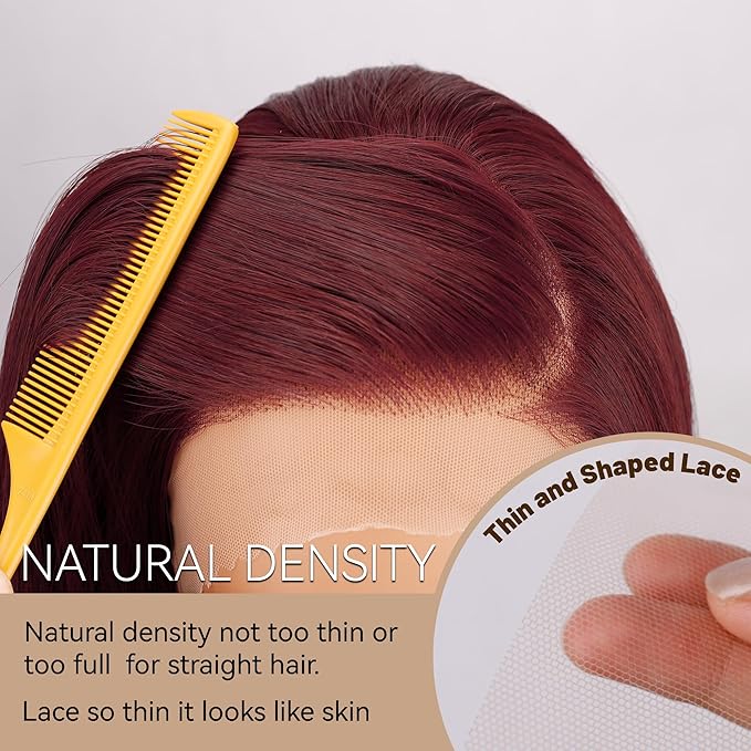 BLL Burgundy Wig, Synthetic Lace Front Ready to Wear Glueless Pre Plucked 13x4 Straight HD Lace 99j Wigs 26 Inch For Black Women Suitable For Everyday Wear