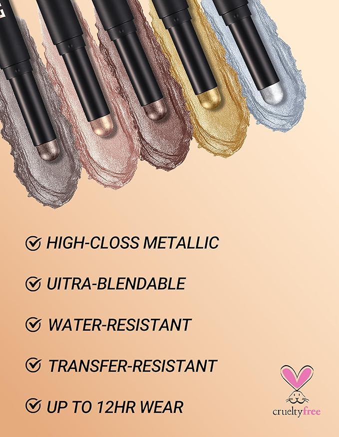 Erinde Shimmer Cream Eyeshadow Stick, Long Lasting Metallic Eye Shadow Sticks, Waterproof Creamy Glitter Eyeshadow Pencil, High Pigmented Blendable Neutral Eye Makeup, 22 Dark Taupe Shimmer