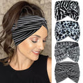 IVARYSS Extra Wide Boho Headbands for Women Non-Slip, 7'' Large Twist Knotted Stretchy Wraps Head Bands Hair Accessories, 4 Pack, White and Black