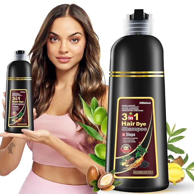 Brown Hair Dye Shampoo 3 in 1 for Women & Men, Hair Color Shampoo Refresh Hair Only 20 Mins - Natural Plant - Champu Para Pintar el Pelo