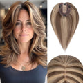 Rich Choices Hair Toppers for Women Real Human Hair 100% Human Remy Toppers NO Bangs with Thinning on Top Clip in Hairpiece 4"x4.7"Lace Base 18 Inch #4P27 Medium Brown Highlights Dark Blonde