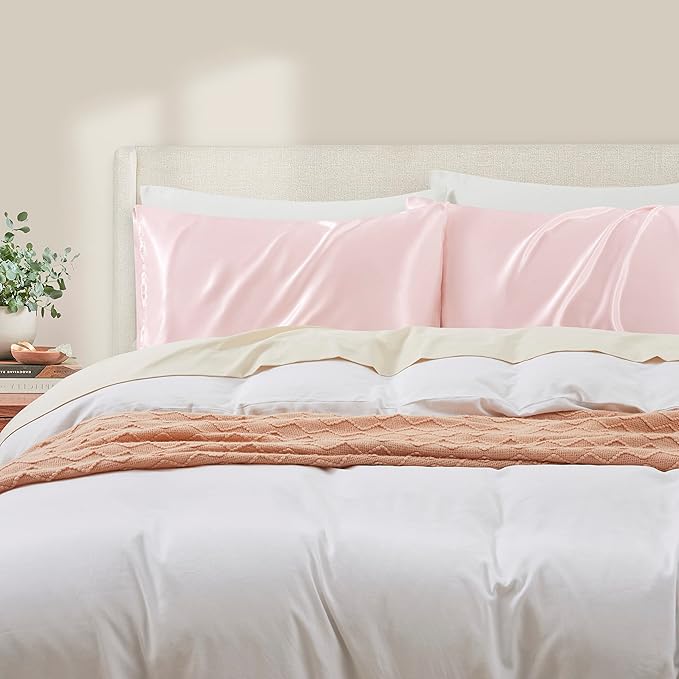 Blush Pink King Size Satin Pillowcase Set of 2 for Hair and Skin,Blush Pink Silk Pillowcase Breathable Pillowcase with Envelope Closure