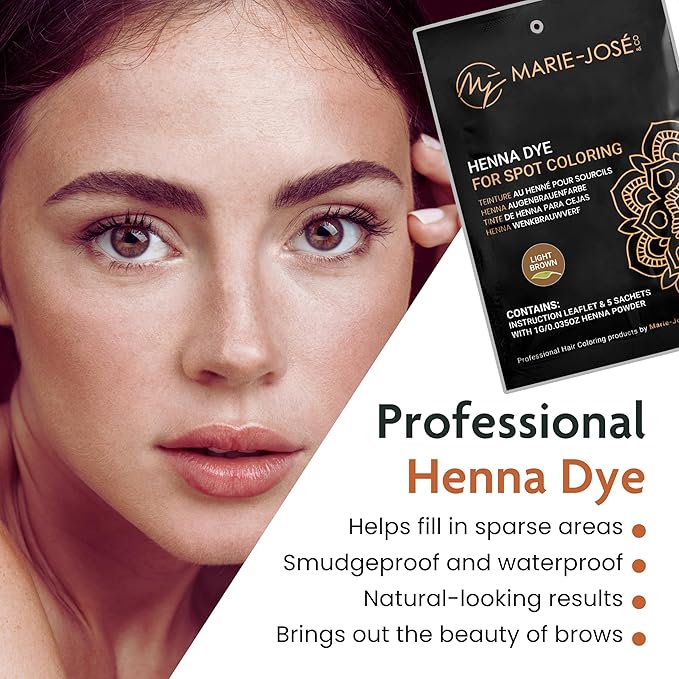 Marie-José & Co Henna Dye Set - Professional Henna Tint for Spot Coloring - Good for 50 Applications (Light Brown)
