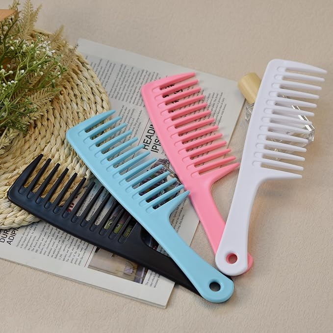 4PCS Wide Tooth Comb, Large Hair Detangling Comb Styling Comb, Professional Women Hair Care Handgrip Comb for Curly, Wet, Long Hair (Black)