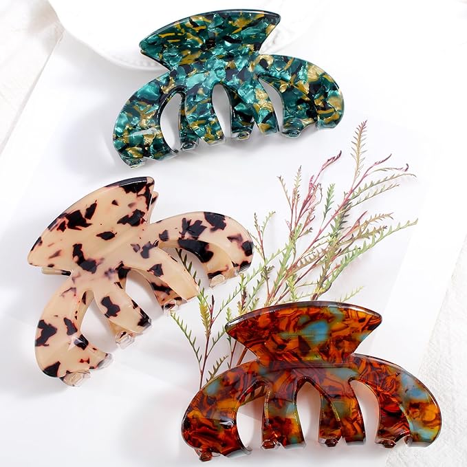 Jayongnee Clips for Women - Octopus Claw Clip - Hair Clips for Long and Thick Hair, Non-Slip Big Claw Strong Hold Hair Unbreakable 3 PCS (claw clip-C)