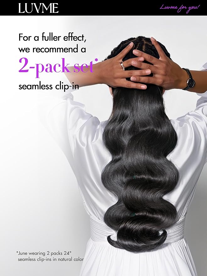 LUVME Invisible Clip in Hair Extensions,Body Wave 24 Inch 2 Pack 220g 12pcs Human Hair Invisible Clip ins Hair Extensions Natural Black Hair for Women