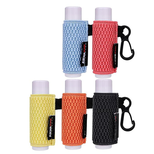 5PCS Lip Balm Holder Lipstick Sleeves Keychain Lip Gloss Holder Keychain Chapstick Elastic Sleeves Bulk(Black/Orange/Yellow/Light blue/Watermelon)