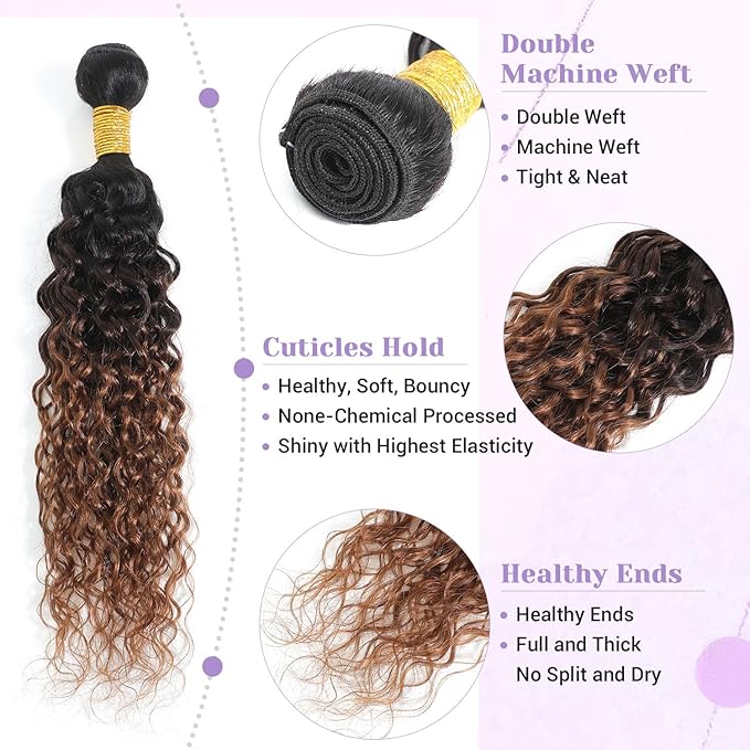 Ombre Bundles Human Hair Water Wave Chestnut Brown Ombre Water Wave Bundles T1B/2/30 Color 100% Real Human Hair Wavy Sew in Weft Weave 20 22 24 Inch