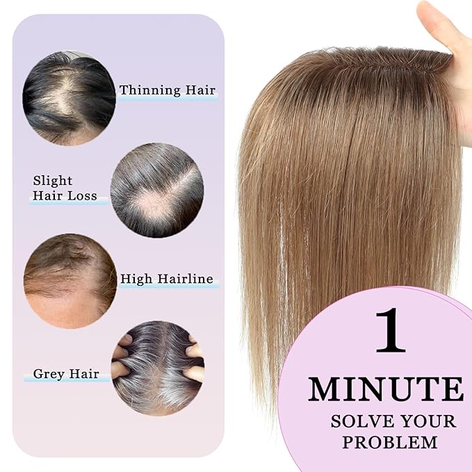 Human Hair Toppers for Women with Thinning Hair, 10 Inch, Dark Brown