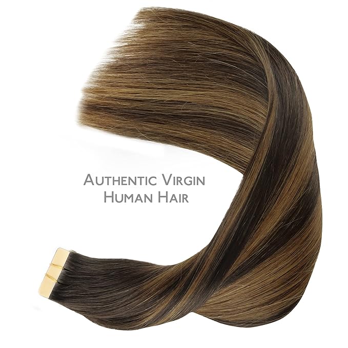 WENNALIFE Tape in Hair Extensions Human Hair, 20pcs 18 inch 50g Balayage Dark Brown Mixed Chestnut Brown Remy Tape Hair Extensions Real Human Hair Extensions Coloured