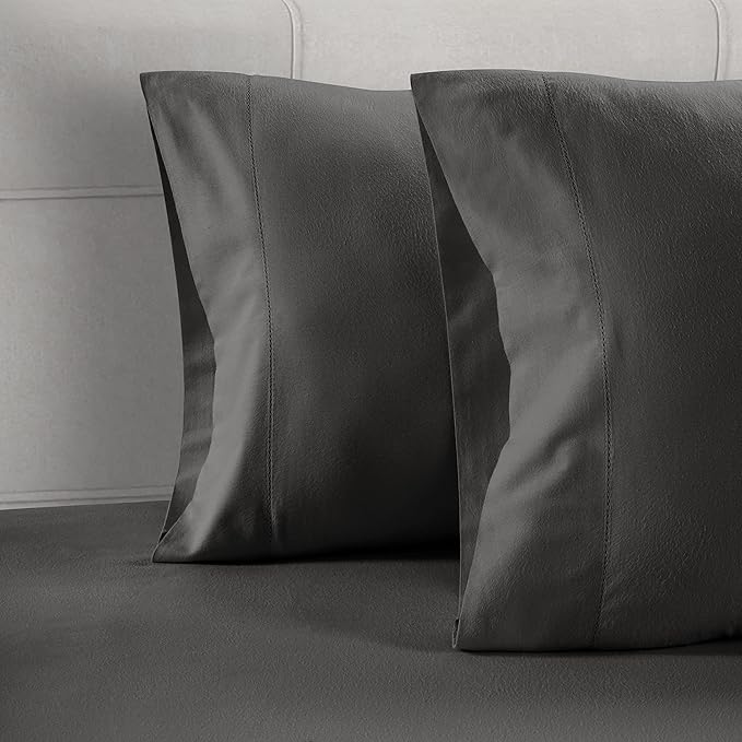 Lane Linen 100% Organic Cotton Pillow Cases King Size (20"x36") - King Size Pillow Cases Set of 2 - Pure Organic Cotton Pillowcases - King Pillow Cases Set of 2 - Charcoal Black Pillow Cases Set of 2