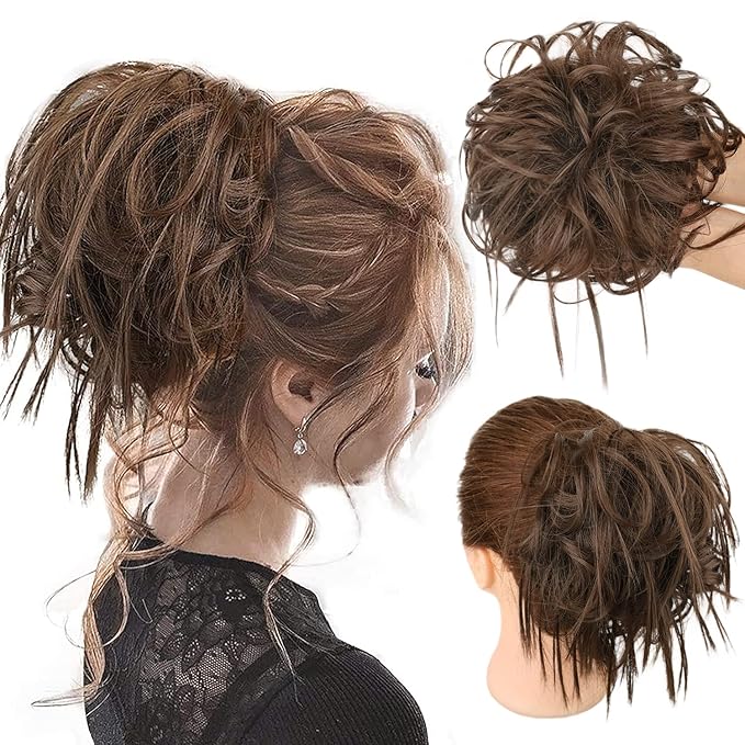 HMD Tousled Updo Messy Bun Hair Piece Hair Extension Ponytail With Elastic Rubber Band Updo Extensions Hairpiece Synthetic Hair Extensions Scrunchies Ponytail Hairpieces for Women