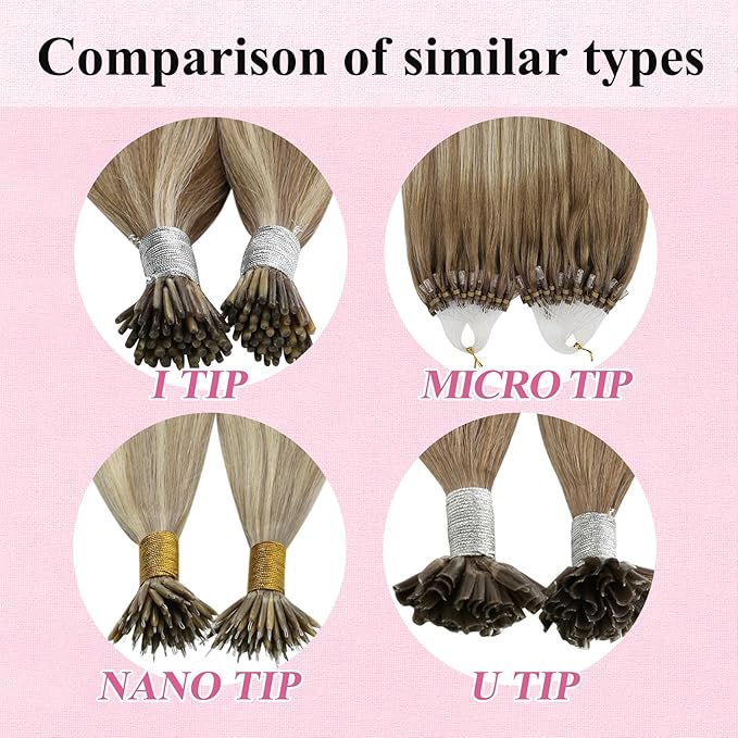 YoungSee Micro Link Hair Extensions Human Hair Ombre Microloop Hair Extensions Human Hair Balayage Light Brown with Blonde Beaded Hair Extension Cold Fusion for Long Hair 24 Inch 50s 50g