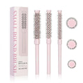 3pcs Small Round Hair Brush for Short Hair - Barrel Hair Brush for Blow Drying, Aluminum Round Brush for Bobs, Bangs, Lobs, Roots, Curling, Pixie Cuts, Straight Hair - Pink