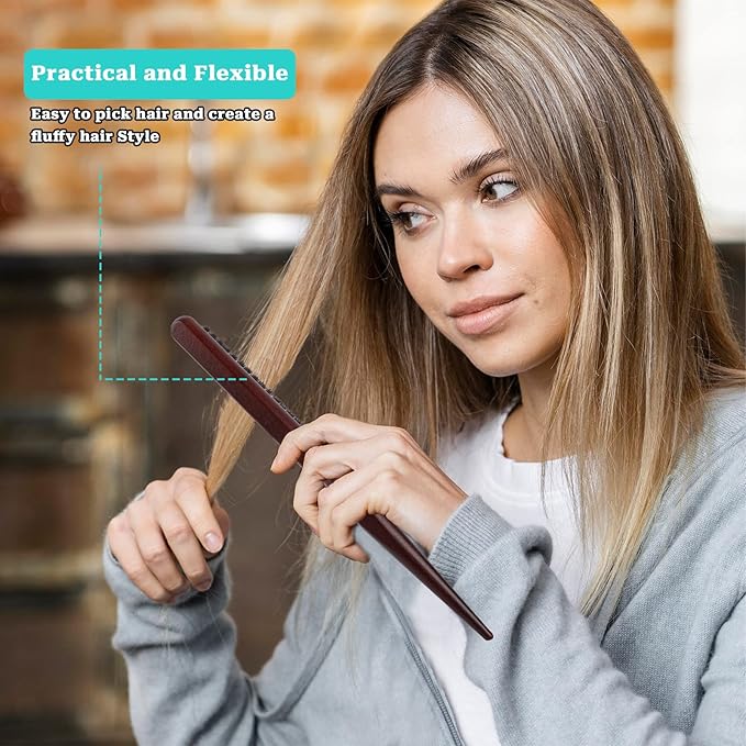 Boar Bristle Styling Brush with Rat Tail for Curly Hair Sectioning, Backcombing, and Smoothing