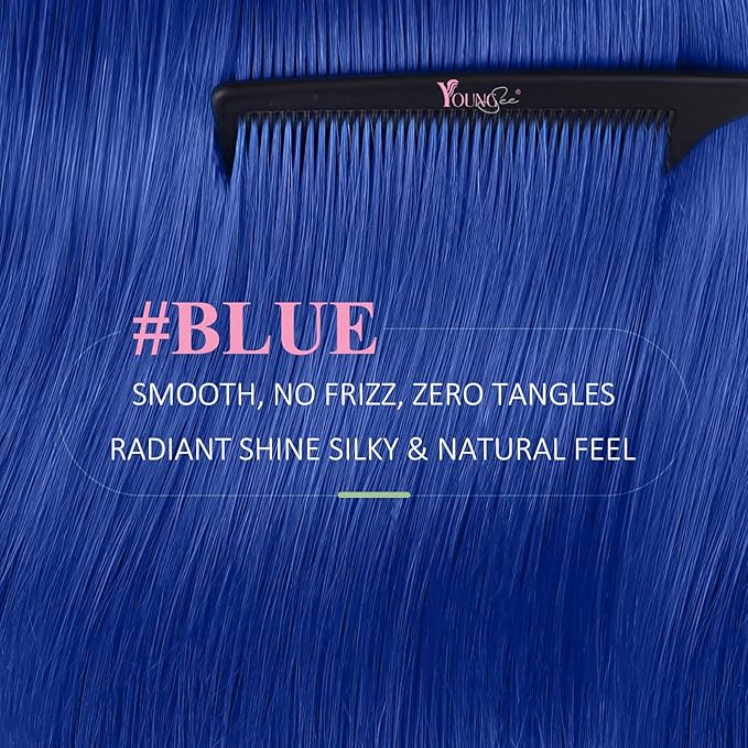 YoungSee Tape in Hair Extensions Real Human Hair Blue Invisible Tape in Human Hair Extensions Blue 18 Inch Seamless Tapes Hair-Extensions Colored 10pcs 25g DIY Hair Extension