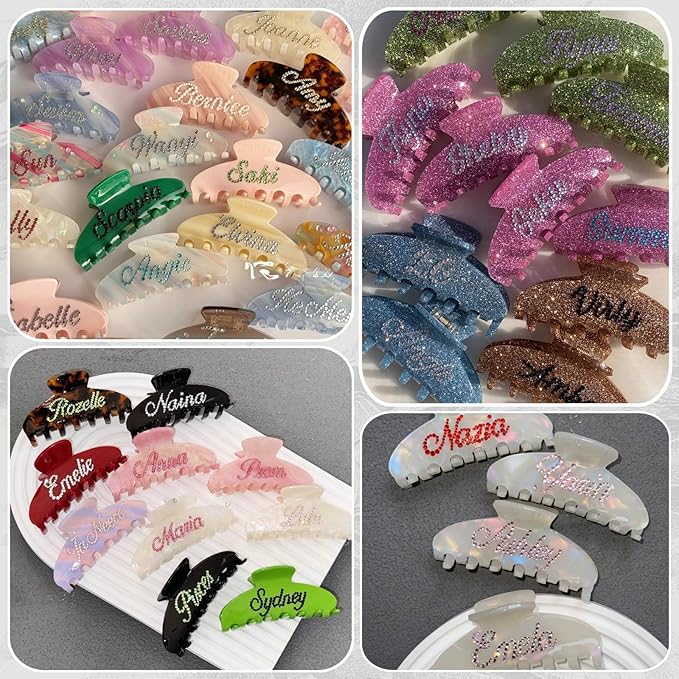 Personalized Colorful Name Hair Claw Clips for Women,Custom Hair Clips with Diamond,Cute Hair Accessories 4",Handmade Rhinestones Hair Clamp Gifts for Mom,Bride,Wife,Bridesmaid,Couples