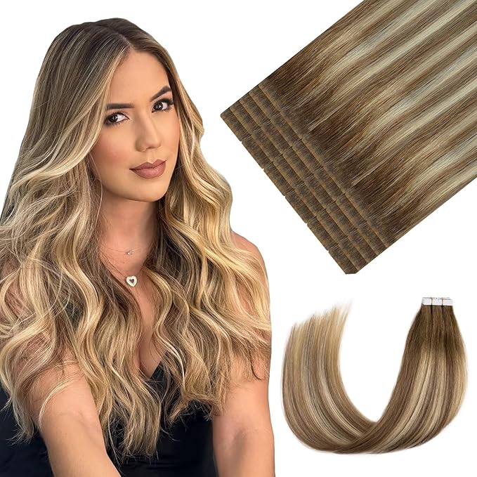Youngsmile Invisible Tape in Hair Extensions Human Hair 20pcs 30g Balayage #3/8/22 Walnut Brown to Ash Brown and Golden Blonde 14 Inch Invisi Edge Hair Extensions Human Hair (#3/8/22,14'')