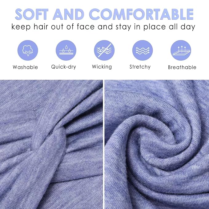 Extra Wide Headbands for Women, 7'' Large Cotton Like Turban Knotted Bandana Head Bands for Women Non Slip, Boho Headbands for Women's Hair (6Pcs Bright Colors, Extra Large 7" Wide)