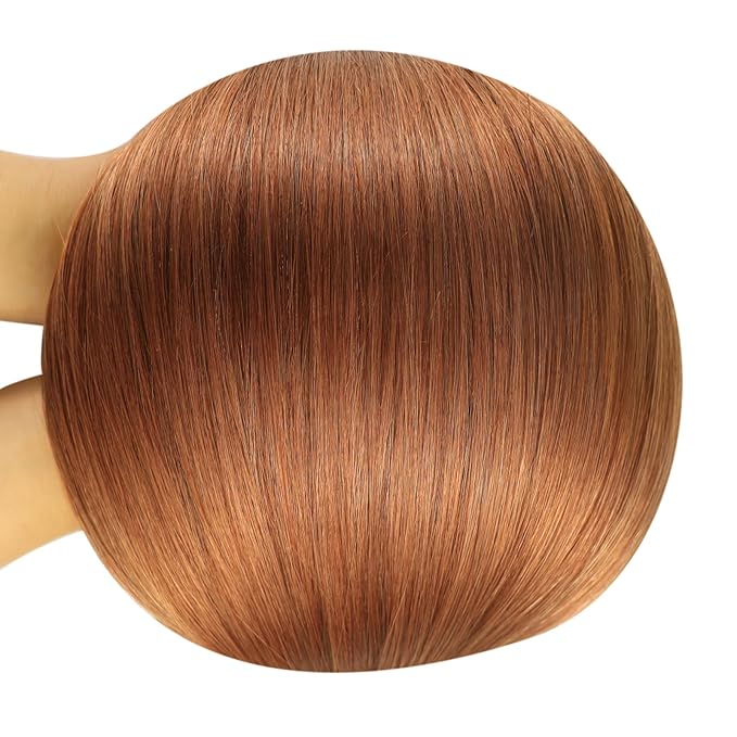 YoungSee Clip in Human Hair Extension Copper Real Hair Clip in Extension Copper Real Human Hair Extensions Clip ins Dyable Remy Hair for Women 14Inch 7Pcs 120g