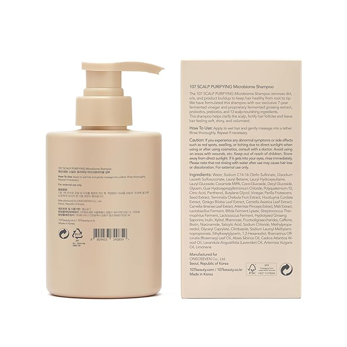 107 Clarifying Shampoo - Purifying Shampoo for Build Up, Dirt, Oil, Itchy, Dry Scalp – Fermented Vinegar & Ginseng for Refreshed & Revitalized Scalp - Paraben, Phthalate and Sulfate Free (16.9 oz)