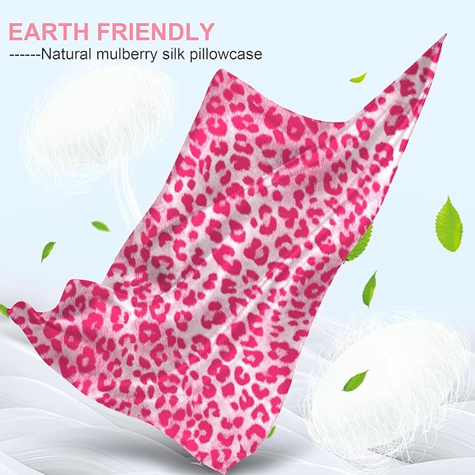 Mulberry Silk Pillow Cases Standard Size with Hidden Zipper, Ultra Smooth and Soft Breathable Cooling Silk Satin Pillowcase for Hair and Skin, Gifts for Women Men (Leopard Pink, 20x26 Inches, 1 Pack)