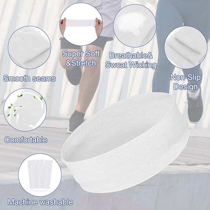3Pcs Non Slip Headbands Soft Elastic White Head Band for Women Men Stretchy Sweat Wide Headband for Yoga Workout Sports Trendy Hair Accessories