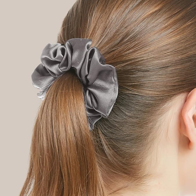 LILYSILK Silk Hair Scrunchies/Ties for Frizz & Breakage Prevention, 100% Mulberry, No Damage, Elastic ponytail Holders, 1Pc, Deep Grey