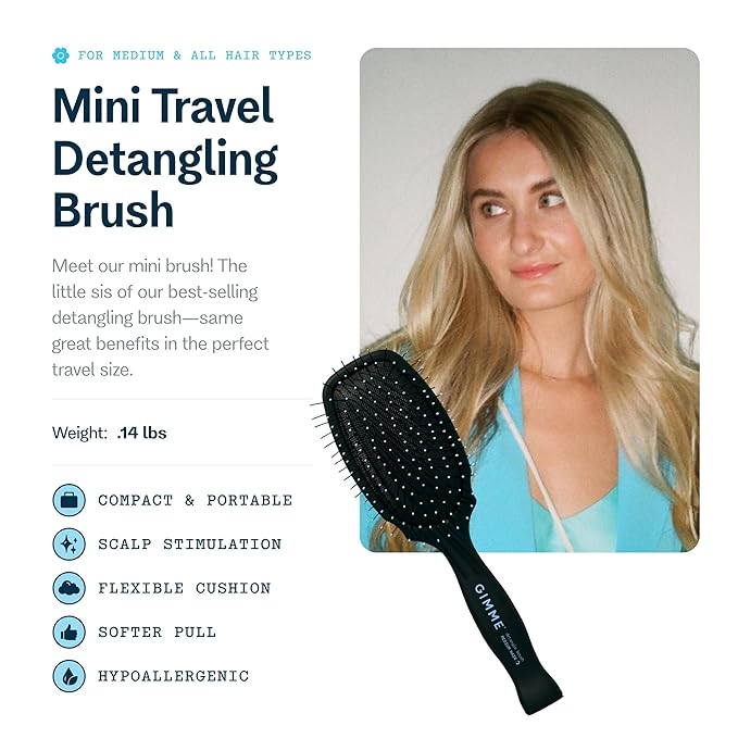 Gimme Beauty - Medium Hair Brush - Damage-Free Detangling Hair Brush - Soft Bristle Brush with Anti-Static & Heat Resistant Nylon Bristles