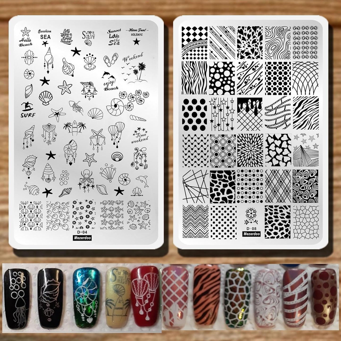 2Pcs/Set Animal Zebra Strips Stamping Template Geometry Letter Words Creative Large Size Nail Plate Printer Nail Image Plate 14.5×9.5cm (D04/D08)