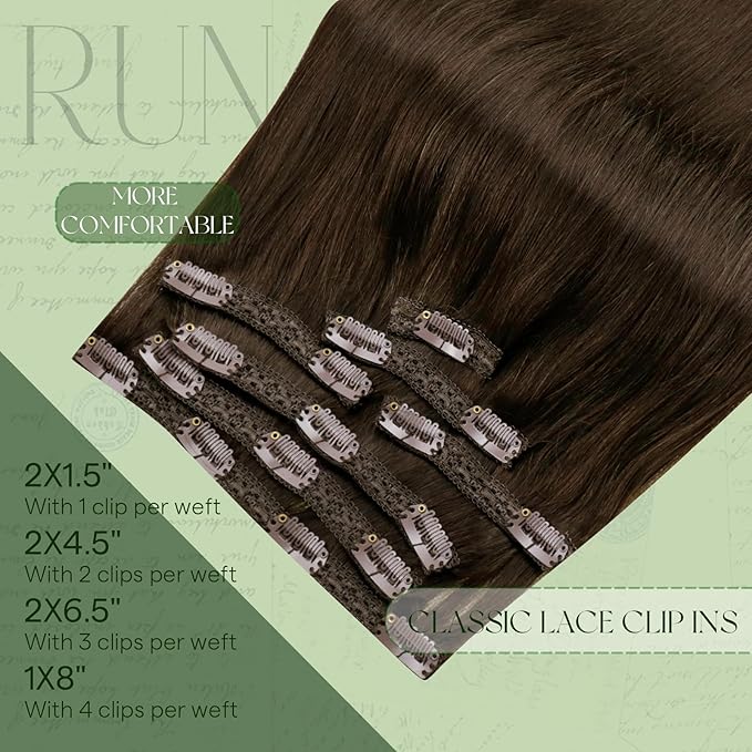 RUNATURE Real Hair Extensions Clip in Human Hair Extensions, Thick Remy Natural Hair for Women, Add Hair Volume, Easy to Install, 16 Inch 120g 7pcs #4 Chocolate Brown