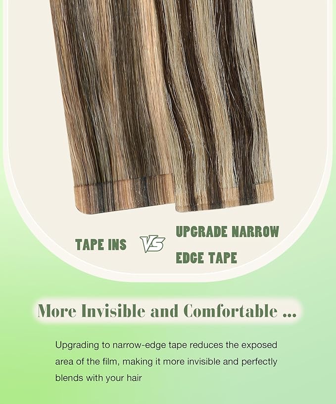 SURNEL Tape in Hair Extensions 16 inch #4P27 Chocolate Brown Highlighted Caramel Blonde Remy Human Hair Tape in 20 pcs 50g(4P27-16)