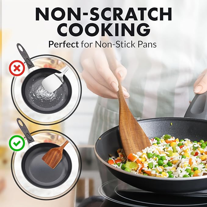Zulay Kitchen 30-Piece Teak Wooden Utensils - Natural Teak Cooking Utensils with Premium Gift Box - Non-Stick Wooden Spoons - Kitchen Gift Set - Comfortable Grip