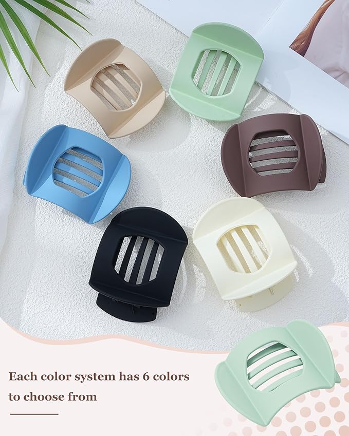 6 Pack Flat Hair Clips for Women, No-Slip Flat Claw Clips,Large Strong Hold Square French Claw Clips for All Hair Textures (Matted Morandi Color)