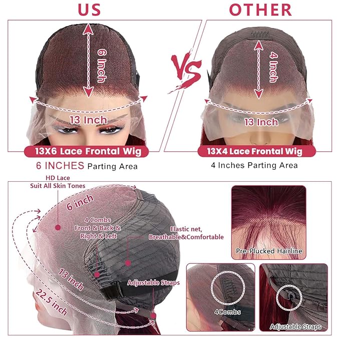 BVLBVL 36 Inch 99j 13x6 HD Lace Front Wigs Human Hair 250% Density Deep Wave Lace Front Wigs Pre Plucked Burgundy Wig Human Hair Wet And Wavy No Tangle No Shedding Triple Lifespan 3x