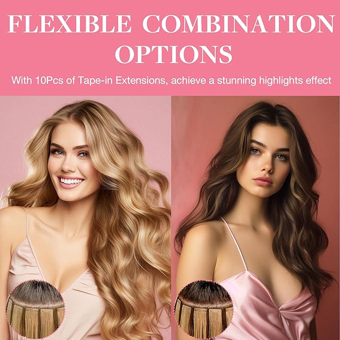GOO GOO Tape in Hair Extensions Human Hair, 9/60 Balayage Ash Brown to Platinum Blonde, 22inch 30g 10pcs, Skin Weft Seamless Invisible, Silky Straight with Thick Ends, Remy Human Hair