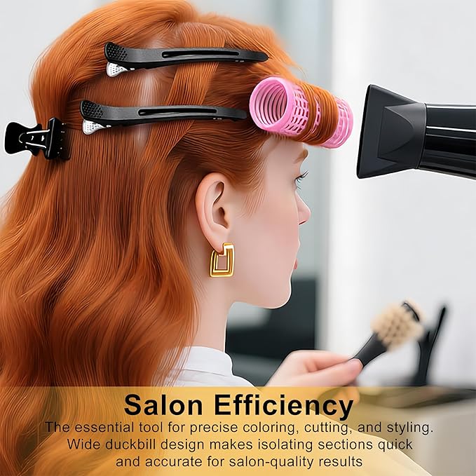 20 PCS Duckbill Hair Clips for Sectioning - 4.3” Professional Non-Slip Hair Clamps with Silicone Band, Gentle No-Mark Hold for Thick Hair, Styling & Coloring, Salon Hairdressing Accessories