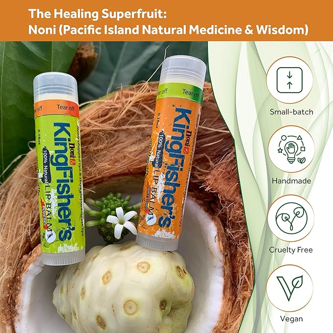 Lip Balm, 100% Natural Moisturizing Lip Balm, Ultra Hydrating Lip Care, Original Noni Oil & Virgin Coconut Oil (Pack of 2) (1 Sweet Orange and 1 Mint)