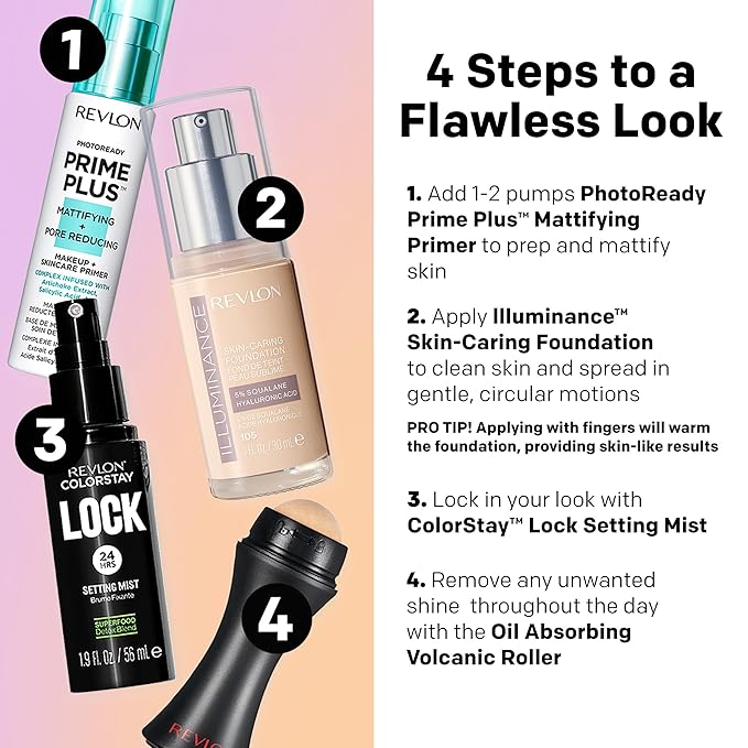 REVLON Illuminance Skin-Caring Liquid Foundation, Hyaluronic Acid, Hydrating and Nourishing Formula with Medium Coverage, 305 Medium Sand (Pack of 1)